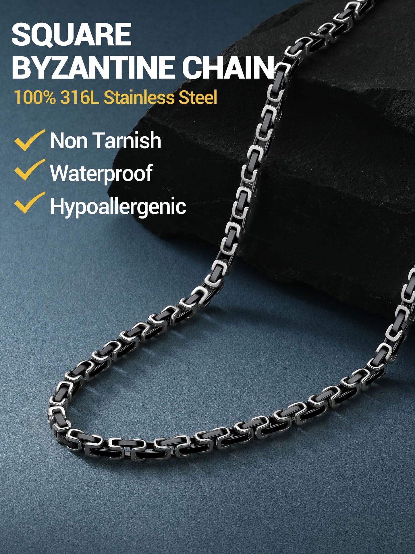 PROSTEEL Byzantine Link Chain Men Stainless Steel Black Necklace Mens Jewelry Long Chains