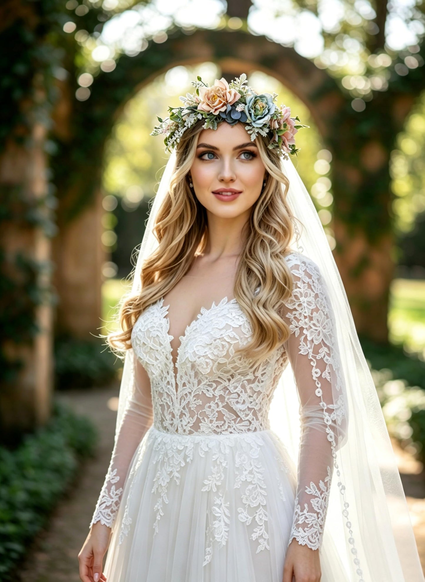 Vivivalue Women Floral Crown Adjustable Flower Headband Hair Wreath Floral Headpiece Halo Boho with Ribbon Wedding Party Photos