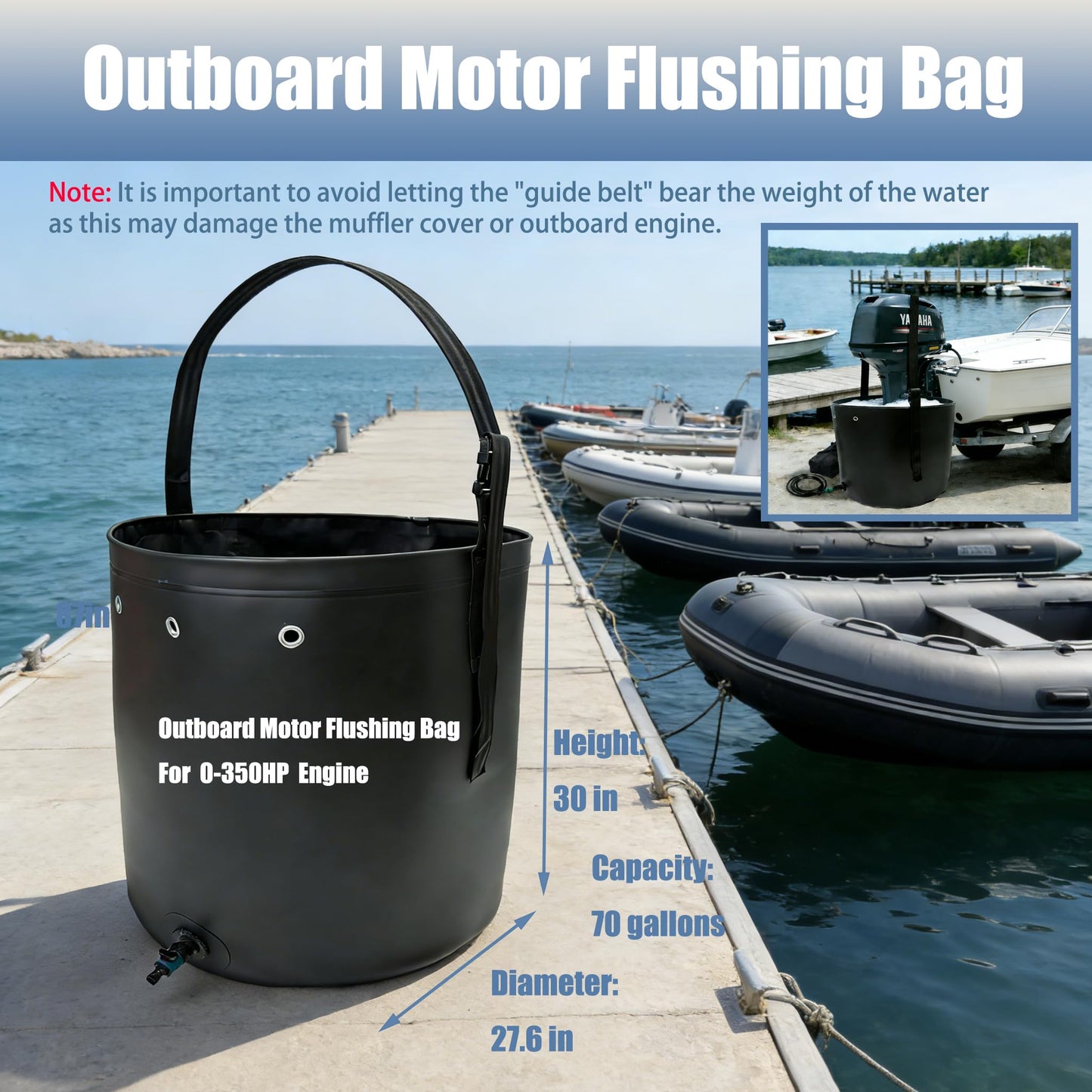 FEIJAZUM Outboard Motor Flushing Bag for Outboard Flushing on Land, 27.6'' x 27.6'' x 30'', Outboard Engines Flushing Bag Suitable for Under 350HP Outboards (0-350HP Outboard Motor)