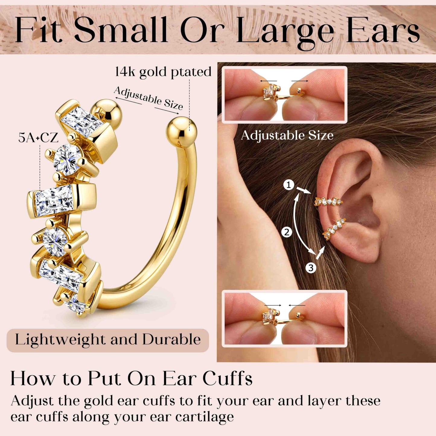 Dochais Ear Cuff Earrings for Women Non Piercing 14K Gold Plated Ear Cuff for Non Pierced Ears Clip on Cartilage Earring Dainty Fake Earrings G1