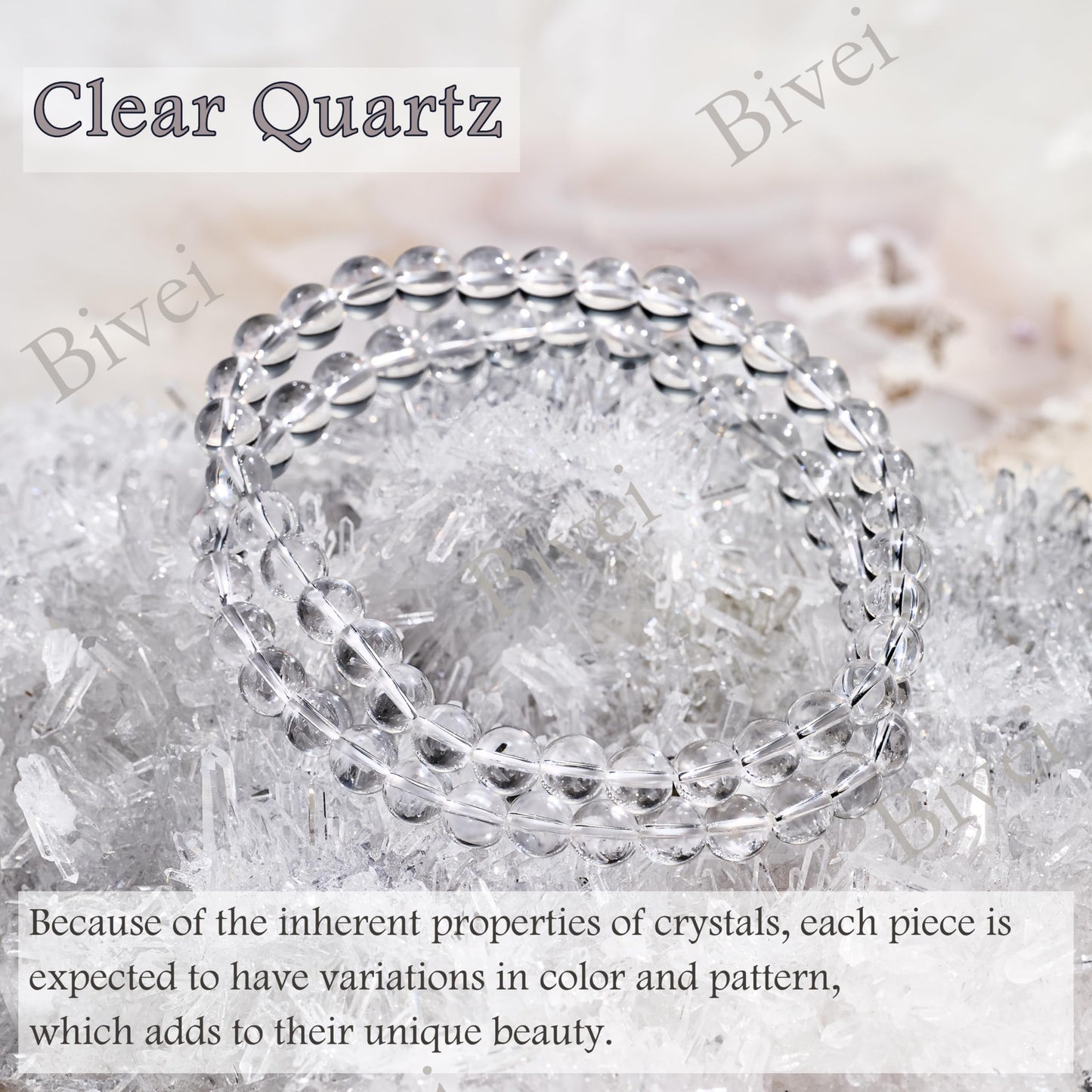 Bivei Clear Quartz - Clarity & Energy - 6mm Beaded Bracelets for Women Handmade Semi Precious Natural Stone Stretch Elastic Jewelry for Women Yoga Protection Gifts