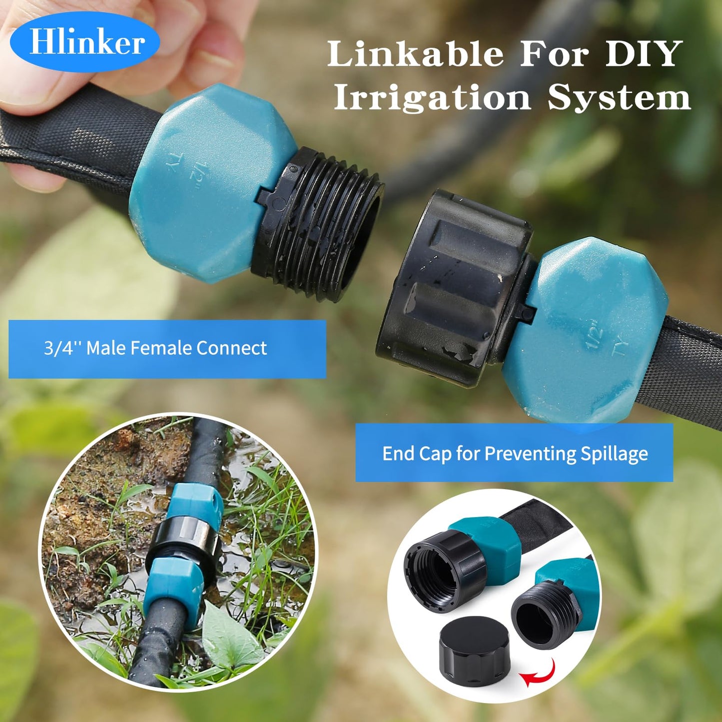 Hlinker 2026 Flat Soaker Hose 200 ft (50ft 4Packs) with Stake for Garden, Linkable Drip Hose Diy Automates Garden Irrigation System Saving 90% Water, Dual-layer Leak-free Design Water Hose with Holes