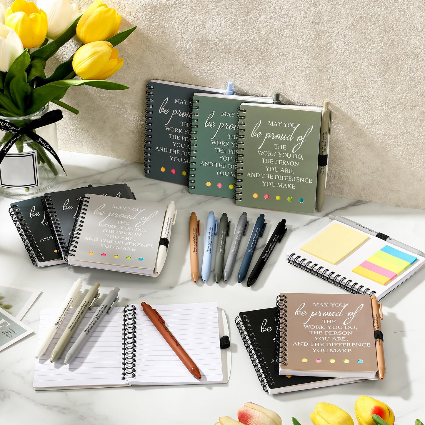 30 Sets Employee Appreciation Gifts Bulk, Administrative Professionals Day Gift with Notebooks, Sticky Notes and Pens, Thank You Gifts for Coworkers, Office Staff, Teachers, Nurses(Boho Color)