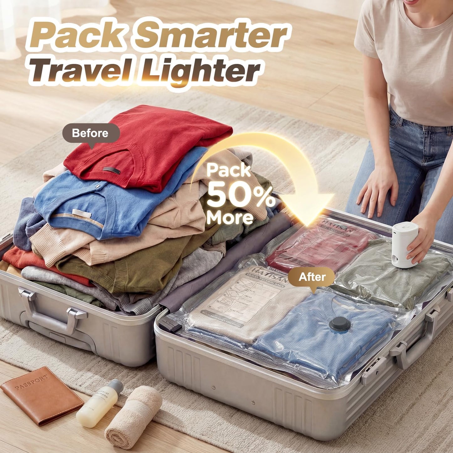 Vacuum Seal Bags for Clothing Travel with Rechargeable Electric Pump, Space Saver Vacuum Storage Bags Travel, Reusable Compression Bags for Luggage Home (14pcs Checkered)