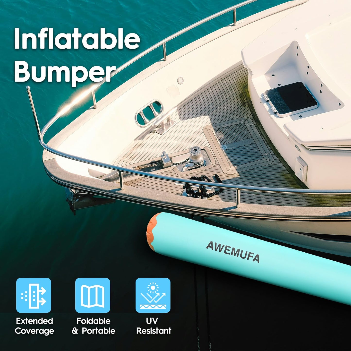AWEMUFA 10ft Inflatable Boat Fender for Docking Heavy Duty, Large Boat Bumper for Docking, Inflatable Boat Dock Bumper Inflatable Fender for Pontoon Boat, Fishing Boat, Small Yacht(NO Pump)