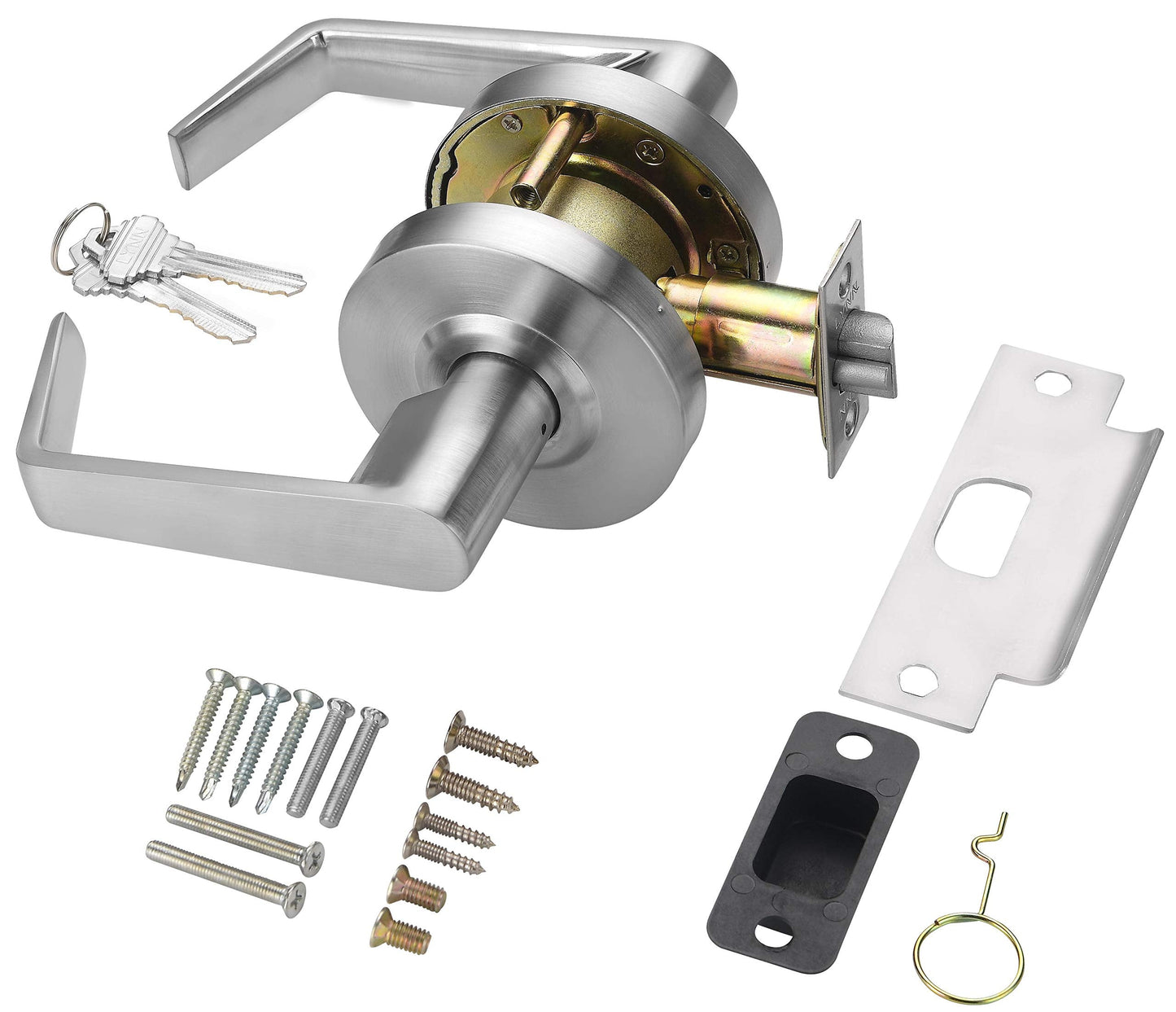 LYNN HARDWARE - Classroom - Commercial Door Lock - Heavy-Duty Designer Handles for Doors - Durable Grade 2 Indoor Locks for Doors - Cylindrical Door Handle Lock - ADA Compliant - Satin Chrome