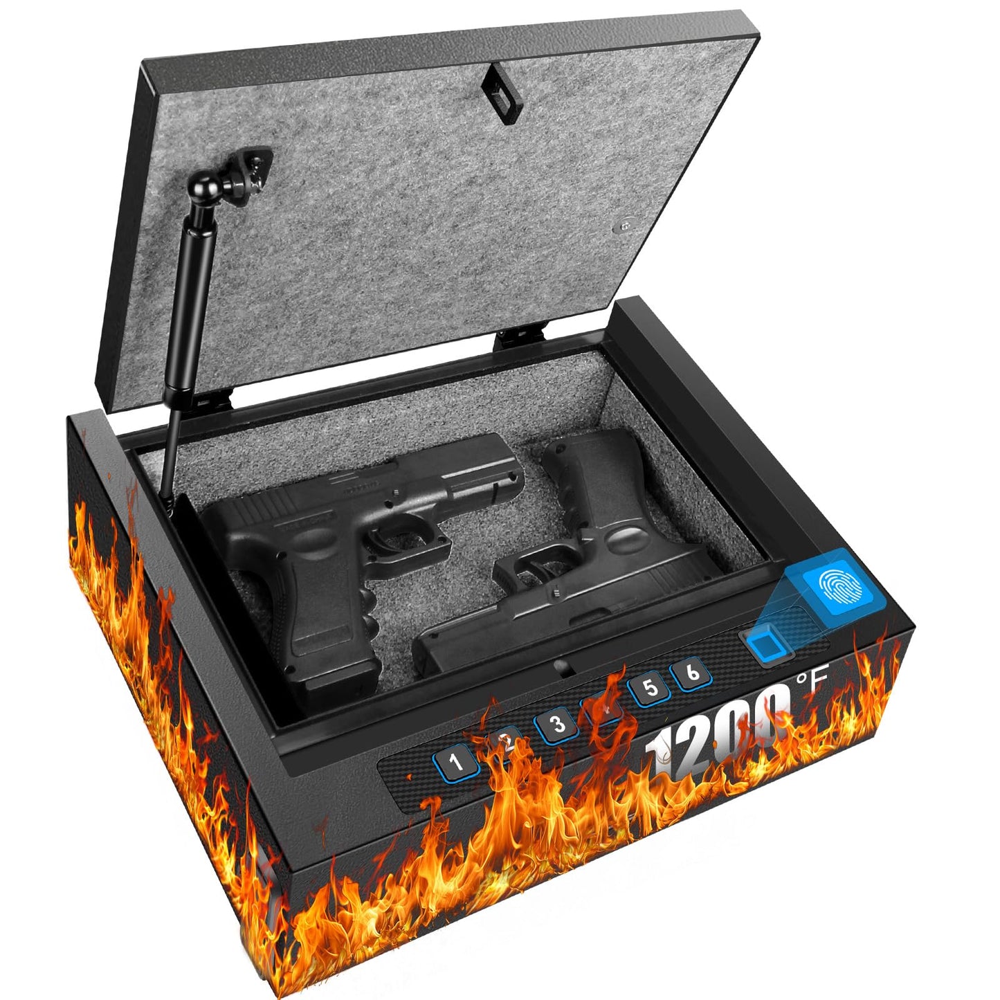 Upgraded Fireproof Biometric Gun Safe for Pistols, Heavy Duty Fingerprint Handgun Safety Device, Hand Gun Safe Firearm Lock Box for Home Bedside Nightstand