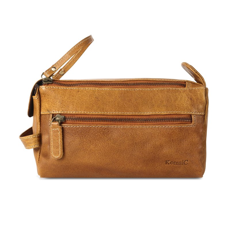 KomalC Premium Buffalo Leather Toiletry Bag for Men & Women With Water resistant Lining, Grooming Travel Pouch, Unisex Wash Bag for Toiletries, Gifts for Men and Women