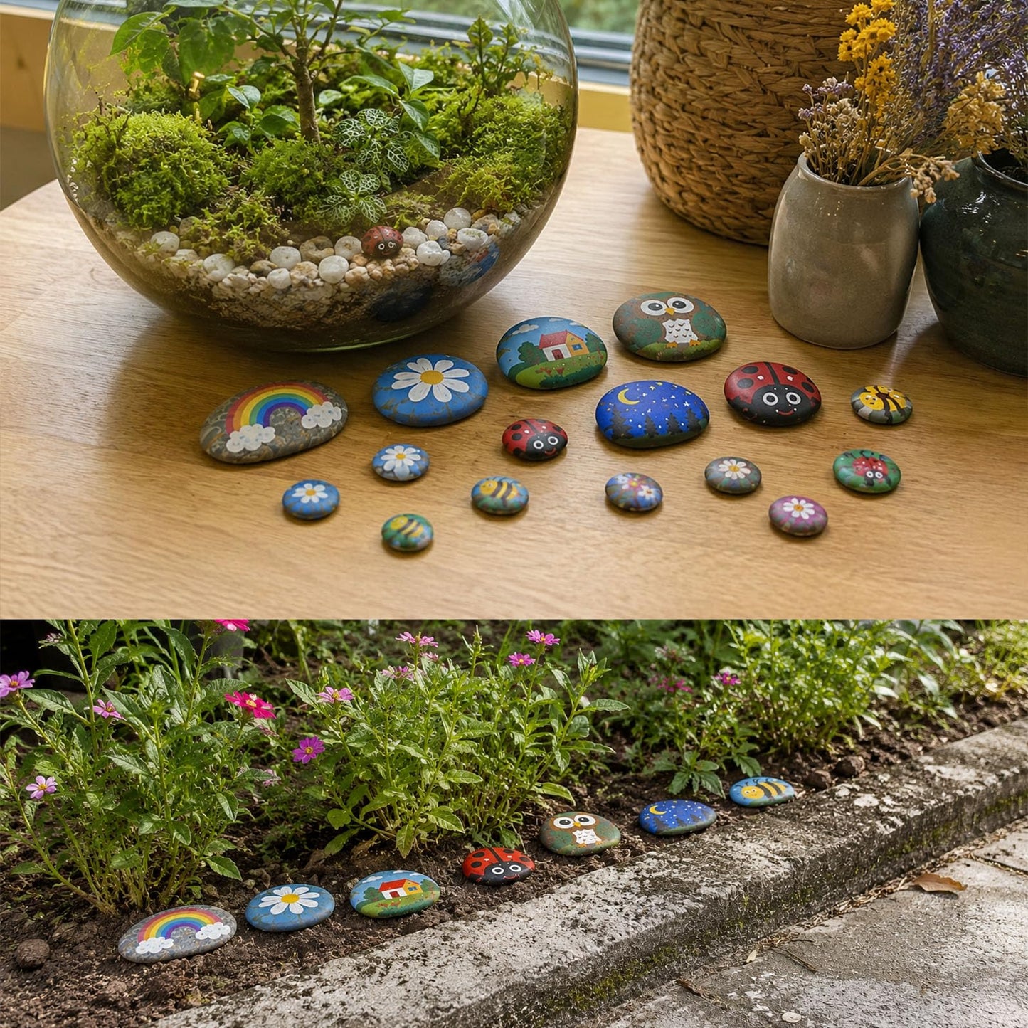 River Rocks for Painting 70 Pcs Smooth Painting Stones Set, 20 Large (2-3 Inch) & 50 Small (1.2-1.6 Inch) Flat Pebbles for Rock Painting, Arts & Crafts Supplies for Adults & Beginners