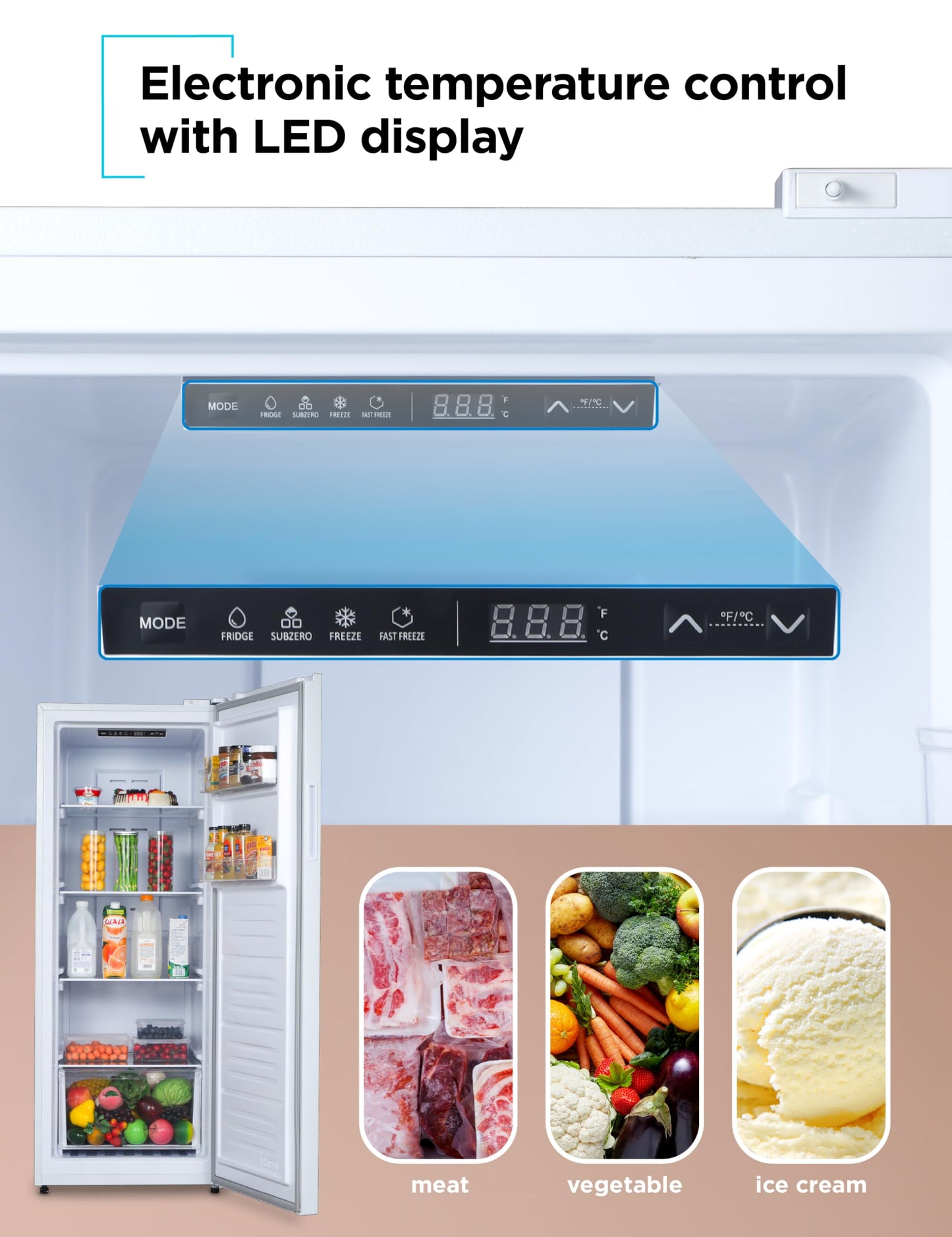 BLACK+DECKER 11 Cu. Ft. Convertible Freezer Refrigerator, Upright Freezer with Glass Shelves, Reversible Door, ENERGY STAR rated, Frost Free, BUC1100XW, White