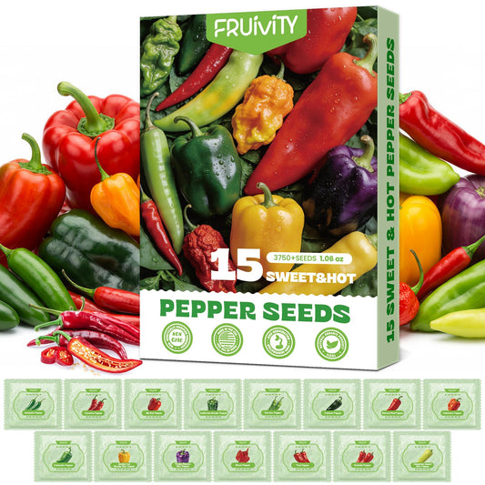 15 Sweet & Hot Peppers Seeds Variety Pack Jalapeño, Serrano, Cayenne, Bell, Habanero, Cubanelle, Big Red & More Hot & Sweet Heirloom Peppers Collection Survival Garden Seeds