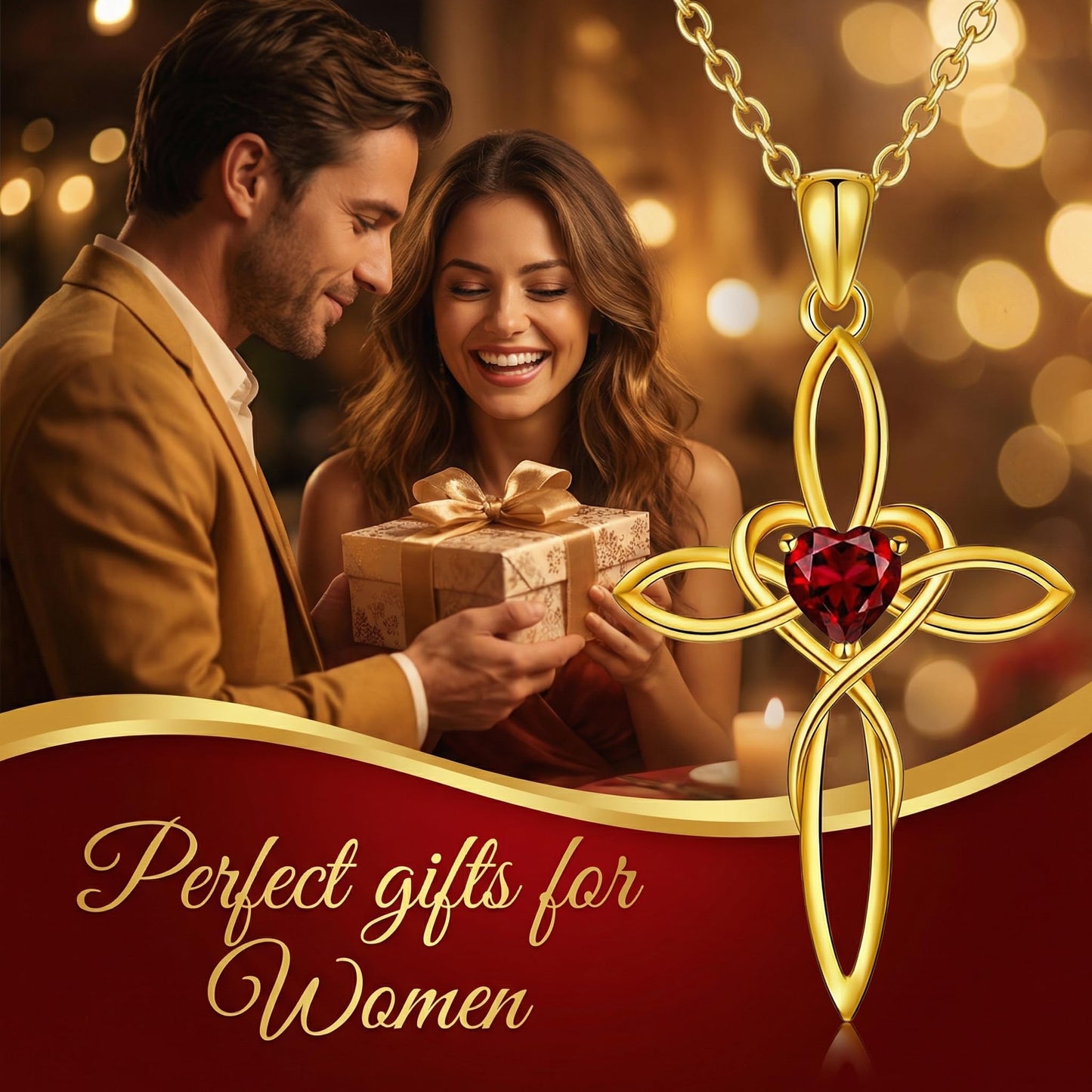 POIUY Celtic Knot Cross Birthstone Necklace for Women 14K Gold Dainty Irish Infinity Heart Pendant Cross Jewelry Anniversary Valentines Birthday Mothers Day Gifts for Mom Wife Her