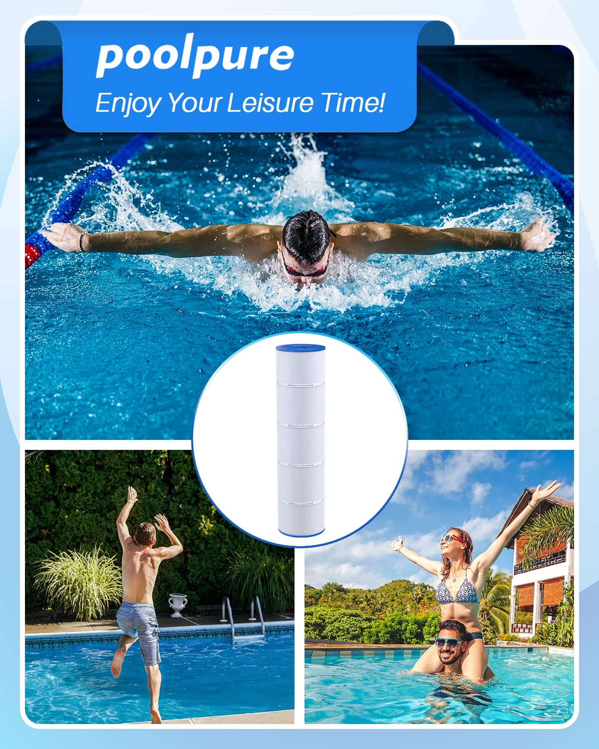 POOLPURE PCC105-PAK4 Replaces Pentair CCP420, 178584, Ultral-A6, Unicel C-7471, 817-0106, R173576, Filbur FC-1977, 570-0425-07, Pentair Clean and Clear Plus 420, L x OD: 26"x7", 4X105 sq.ft. Cartridge