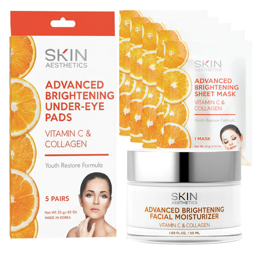 Skin Aesthetics Vitamin C & Collagen Set – Dermatologist Tested, Anti Aging, Korean Skin Care – Firms, Smooths, Hydrates and Revitalizes Tone – Vegan, Clean Beauty – Moisturizer, 5 Mask & 5 Eye Pads