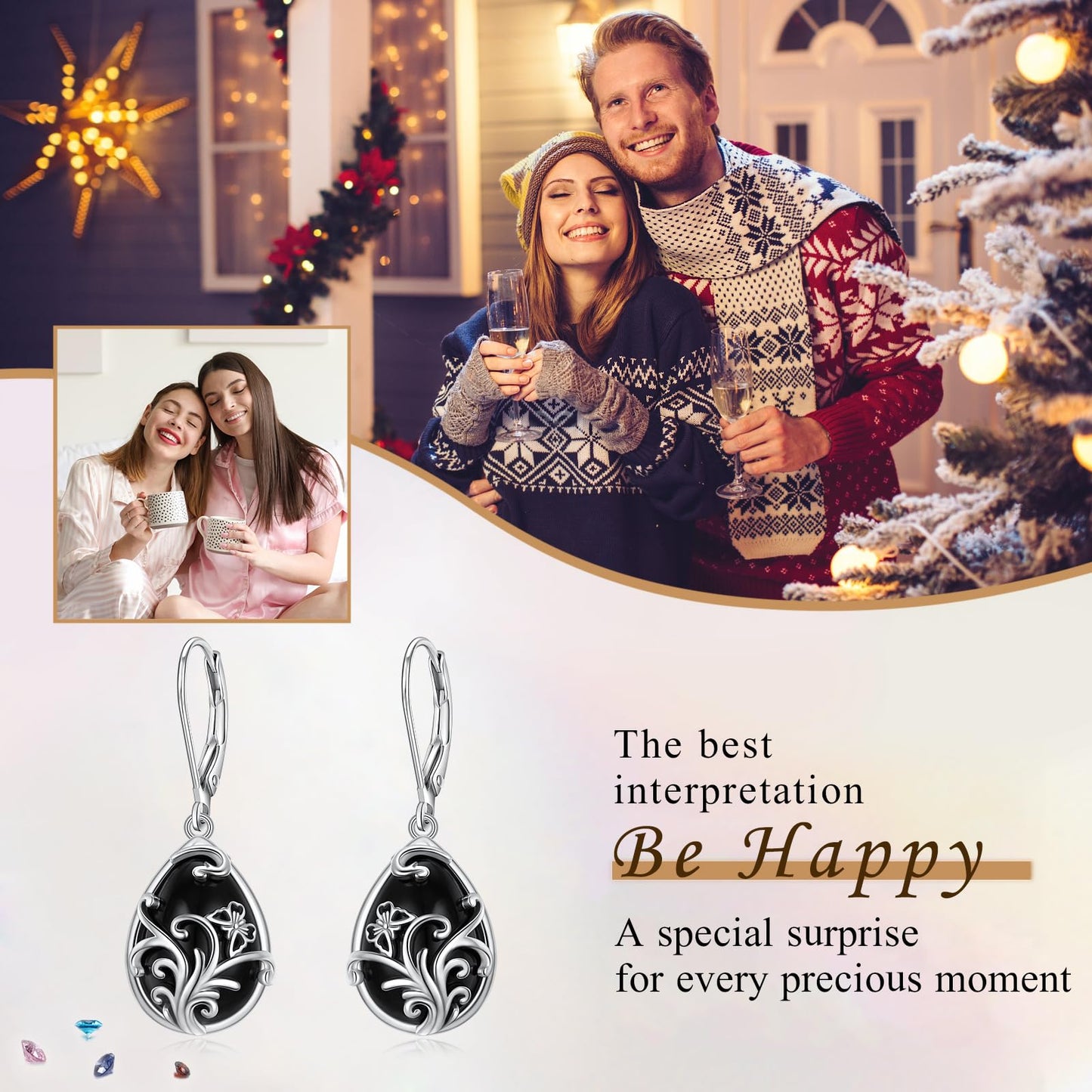 SHAOAN 925 Sterling Silver Butterfly Filigree Dangle Drop Earrings for Women Black Agate Teardrop Earring Jewelry Gift for Anniversary Christmas Birthday Mother’s Day