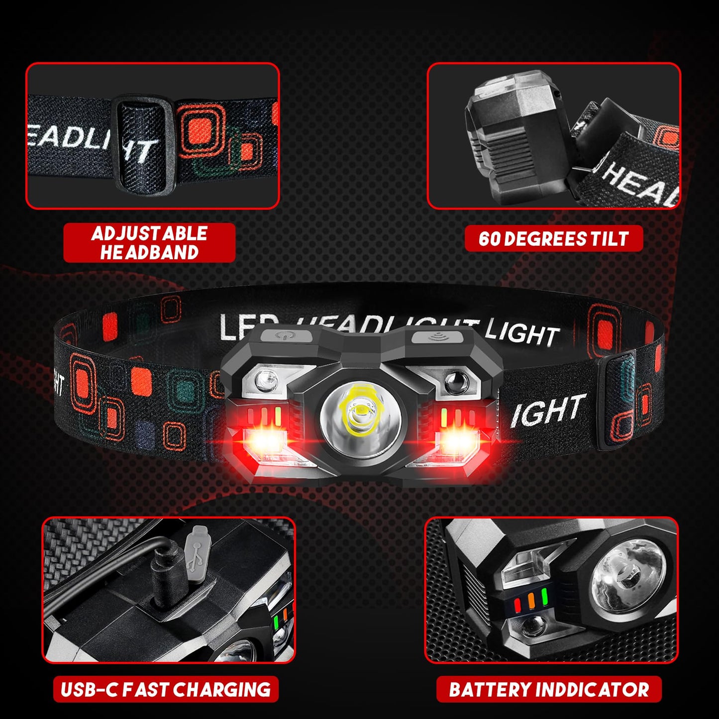 Northlet Headlamp Rechargeable 6Pack, 3000 Lumen Ultra-Light Bright Headlamp Flashlight with White Red Light, LED Headlight, 5+5 Mode for Outdoor Camping Fishing Running Hiking