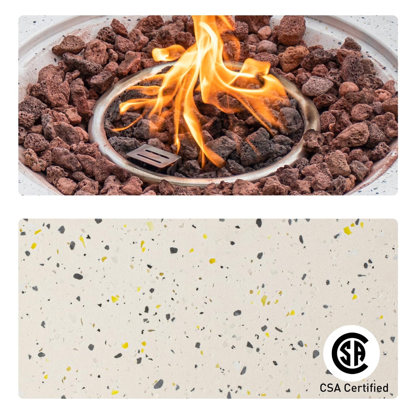 COSIEST 2-Piece Outdoor Propane Fire Pit Table Set w Tank Table, 28" Terrazzo Round Fire Table (Certified, 40,000 BTU) w 16" Tank Cover Side Table 20lb, Waterproof Cover for Garden, Pool, Backyard