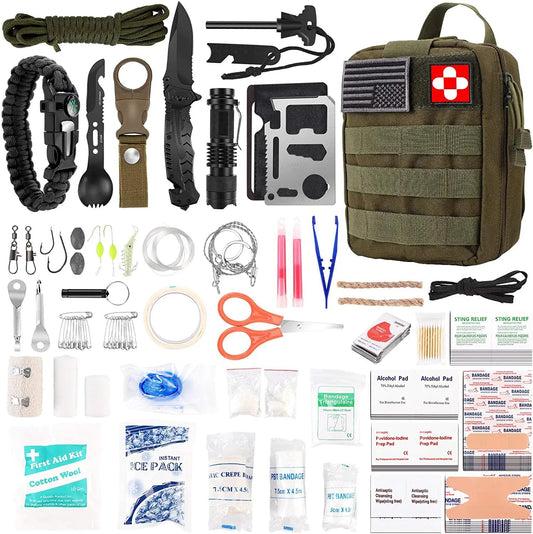 216 Pcs Survival First Aid Kits, Professional Survival Gear Equipment Tools First Aid Supplies kit for SOS Emergency Hiking Hunting Disaster Camping Adventures (Black)