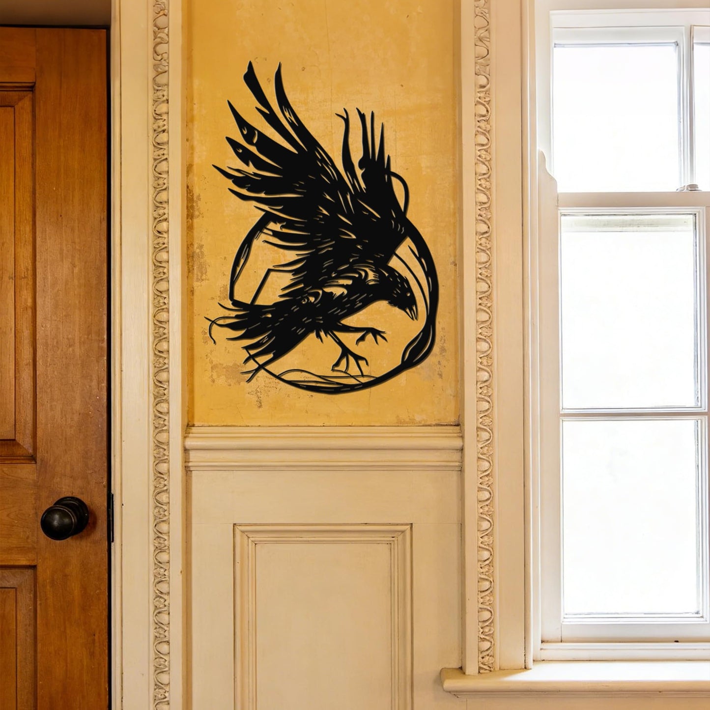 JEWLOVE Viking Raven Wall Decor Metal Art, Gothic Crow Wall Sculpture, Celtic Norse Mythology Decor for Indoor & Outdoor, Living Room, Bedroom, Garden (14.5" x 10.2")