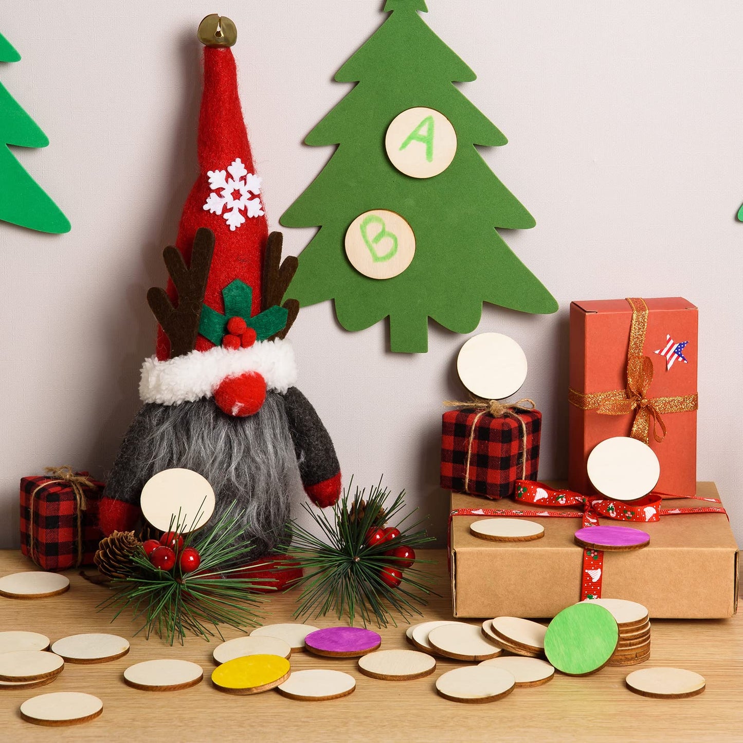 300 Pieces 1.5 Inch Unfinished Round Wood Slices Round Wooden Discs Wood Circles for Crafts Wood Blanks Rounds Cutouts Ornaments Slices for DIY Art Crafts Christmas Decorations
