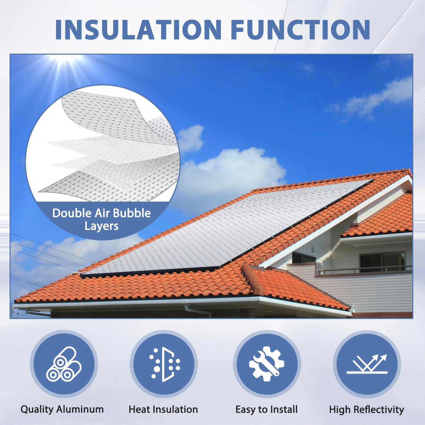 Reflective Bubble Insulation Sheet 6MM Thick Double Bubble Aluminum Foil Shield Garage Door Insulation Panels Kit Radiant Barrier for Windows RV Roof Attic Wall (20.5IN X 54IN, 16 PCS)