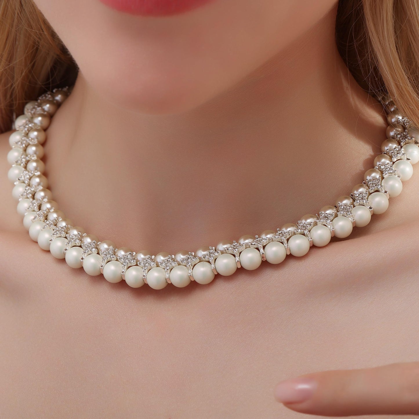 AILUOR Pearl Necklace for Women, Round Imitation Pearl Choker Necklace 20s Flapper Pearls Accessories for Themed Party Dainty Beaded Choker for Women (Two-tone)
