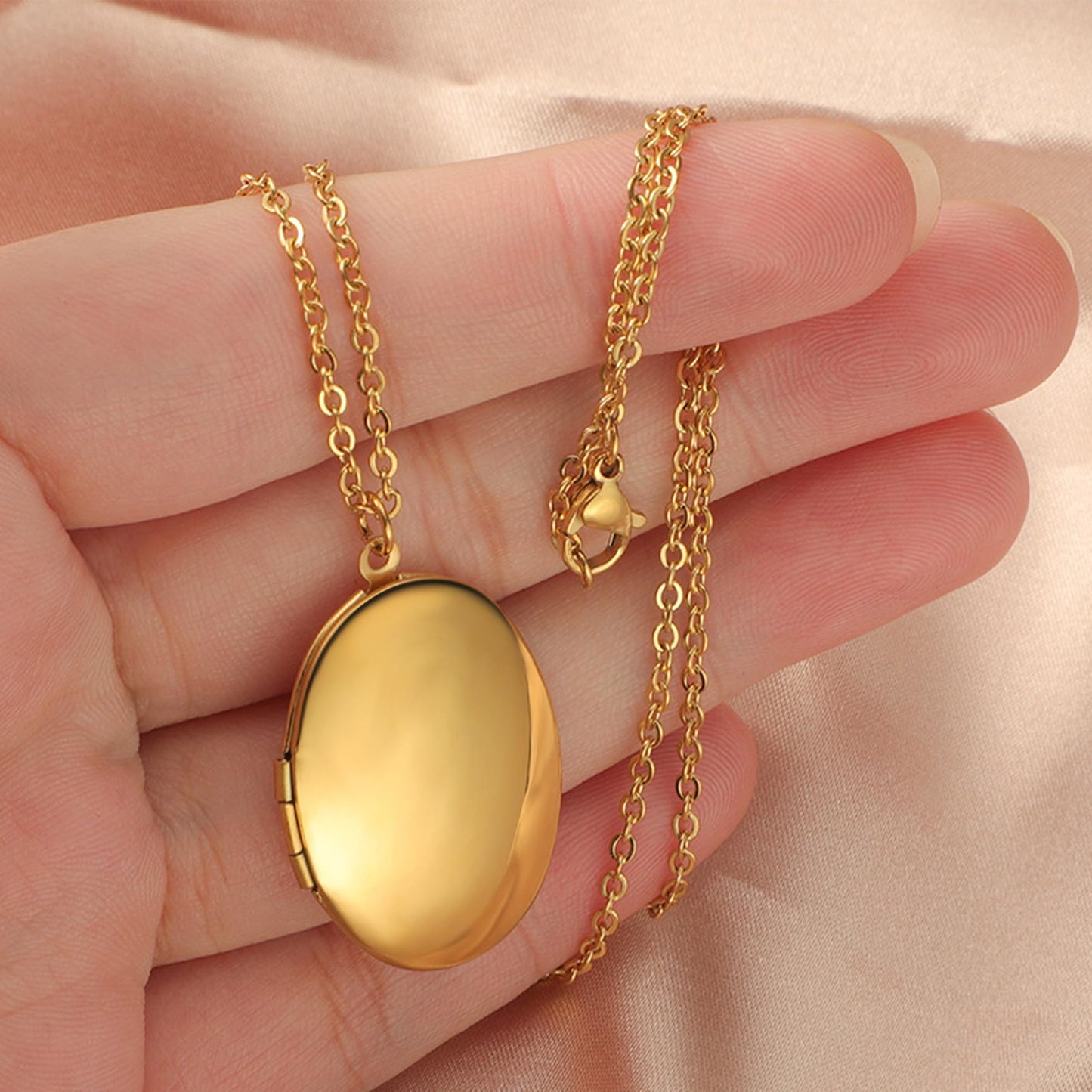 PHOCKSIN Gold Oval Locket Necklace 12 Birth Flowers Personalized Necklace that Holds Pictures Customized Gifts Locket Necklaces for Birthday