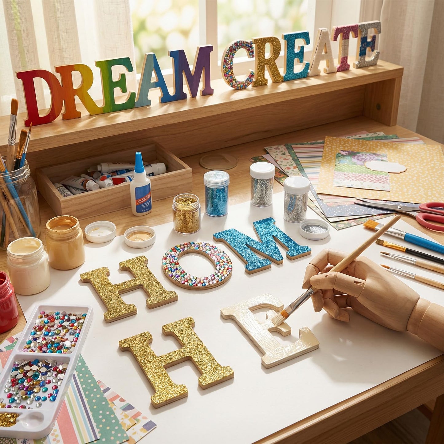 2 Set Wooden Letters for Crafts, 52 Pcs 6 Inch Unfinished Capital Wooden Alphabet Letters&Numbers Wood Letters for DIY Painting Arts Home Decorations Kids Spelling Learning
