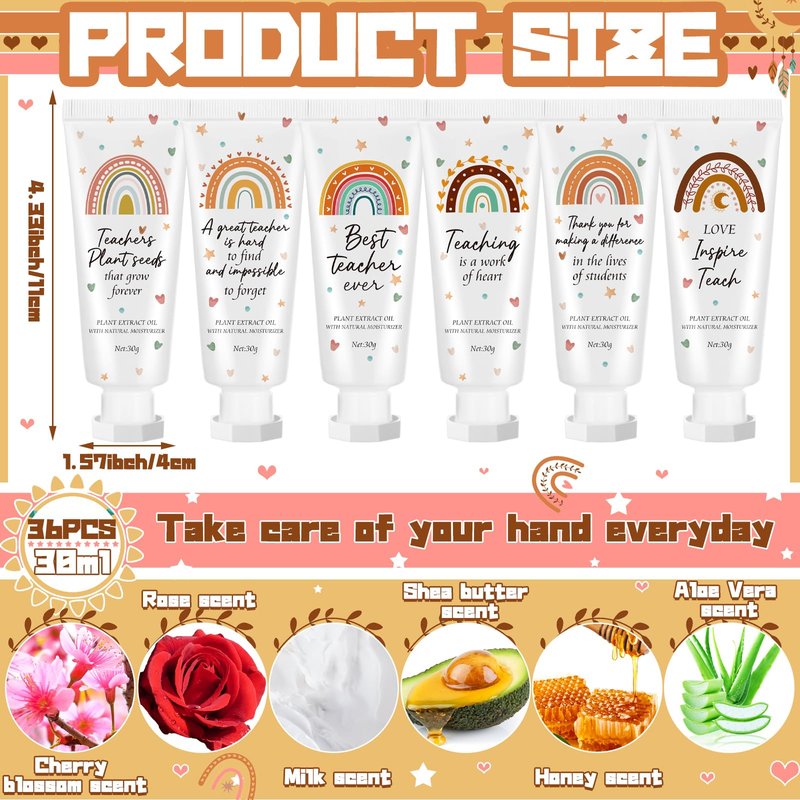 Dansib 36 Pcs Teacher Appreciation Gift Bulk Hand Cream Boho Rainbow Teacher Employee Staff Appreciation Hand Lotion Team Gift Bulk Travel Size Lotion Cream Moisturizing for Women Men Coworkers