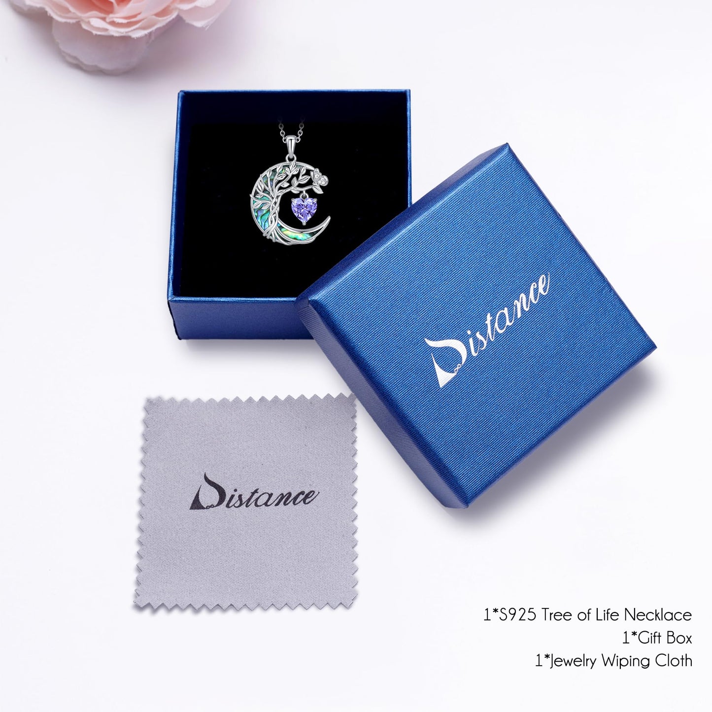Distance Tree of Life Birthstone Necklace for Women, S925 Sterling Silver Premium Abalone Shell Moon Pendant June Heart Birthstone Necklace, Alexandrite Jewelry Christmas Birthday Gifts for Her Wife