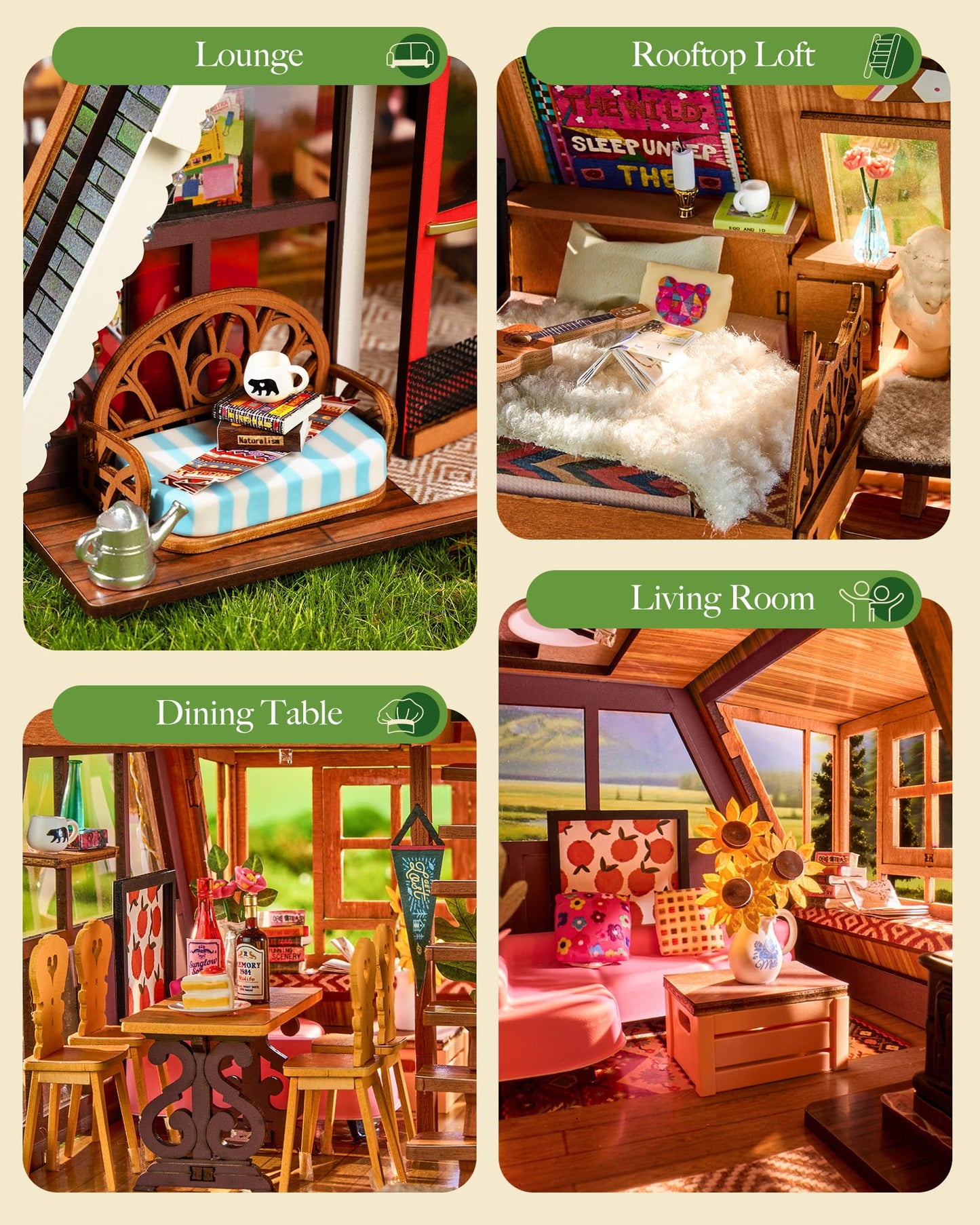 Rolife DIY Miniature House Kit for Adults, A-Frame Cabin Mini Wooden Dollhouse Kit, Tiny House Diorama Building Kits-Birthday Craft Home Decor Hobbies Gift for Teens Kids