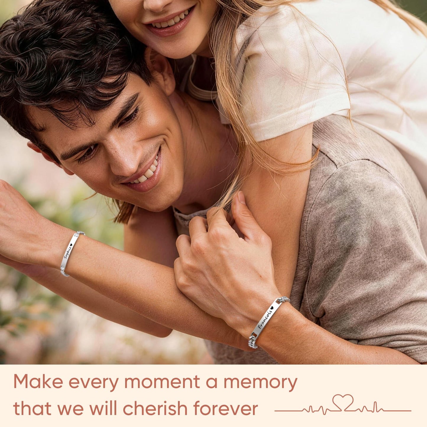 Personalized Matching Bracelet for Couple - Custom Engraving Couple Bracelet,Stainless Steel Long Distance Relationship Jewelry,Promise Bracelet for Him/Her,Valentine's Day Anniversary Birthday Gifts