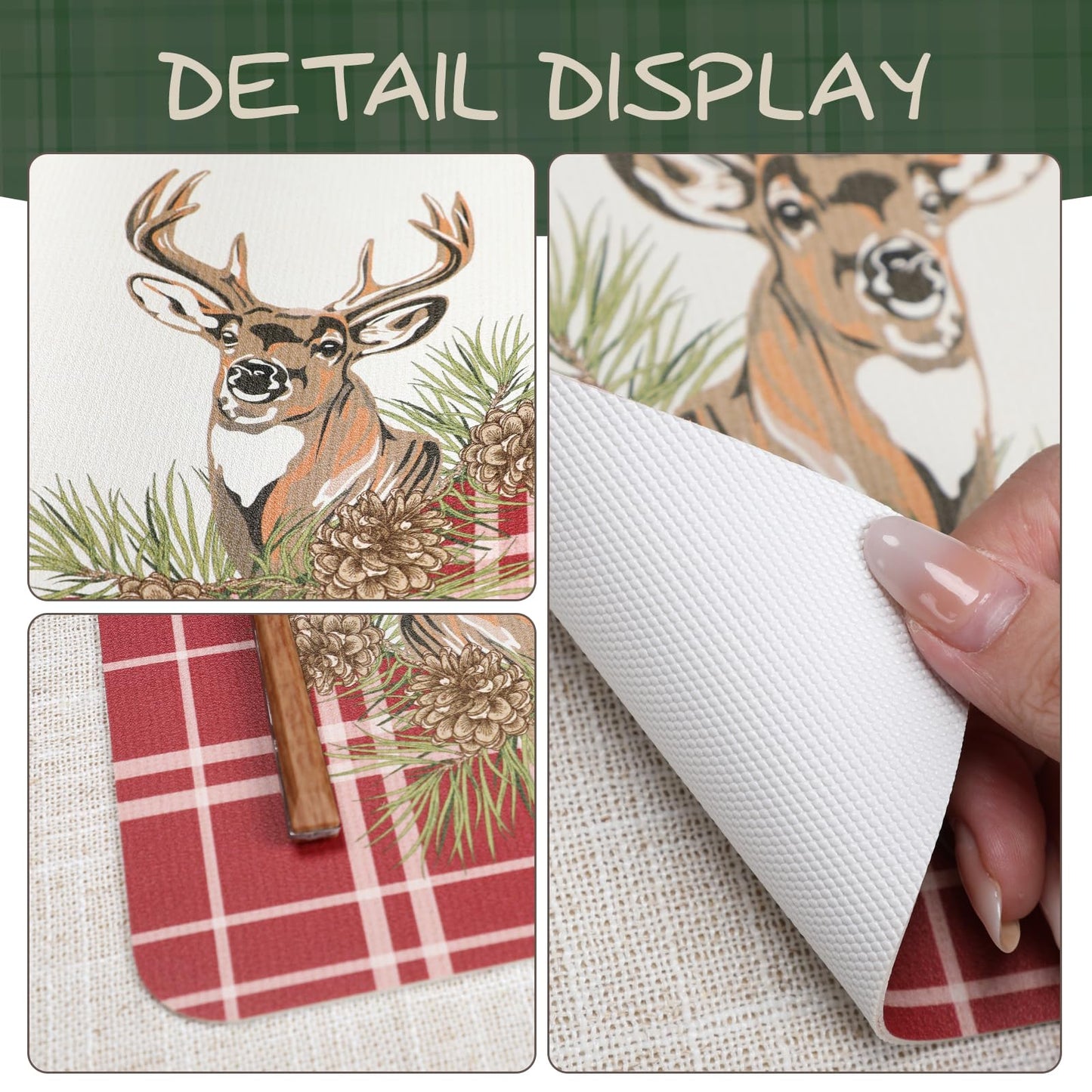 Casaido Christmas Plaid Placemats, Table Placemats Set of 6, with Coasters Waterproof Place Mats, Heat Resistant,Easy Clean Non-Slip Place Mats, Checkered Placemats,Anti Slip Dining Table Place Mats