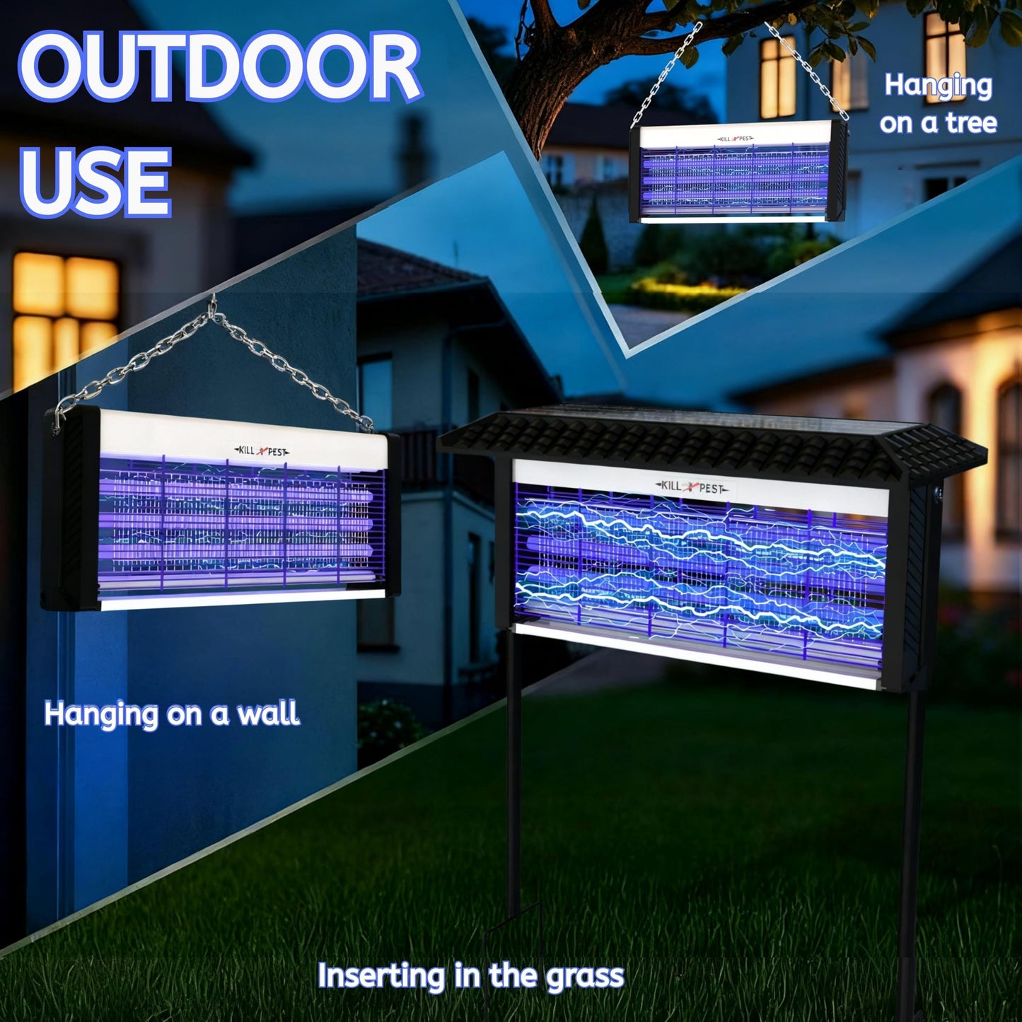 ZETAWALE Solar Bug Zapper Outdoor Mosquitos Zapper Solar Powered Bug Zapper Outdoor Camping Fly Control for 4000 sq.ft Waterproof Fly Killer Solar Mosquito Zapper for Garden Lawn and Back Yard