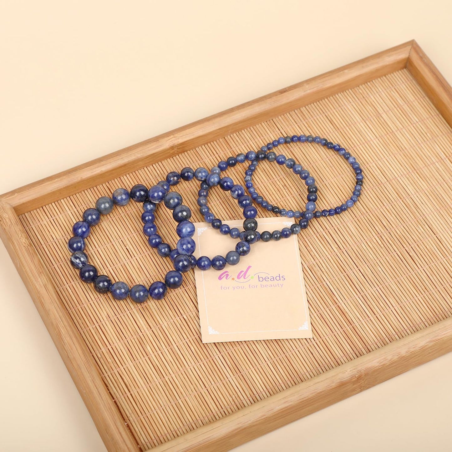 AD Beads Handmade Gemstone Stretch Elastic Bracelet Crystal Healing Reiki Nature's Beauty and Spiritual Essence Unisex (6mm, Blue Sodalite)