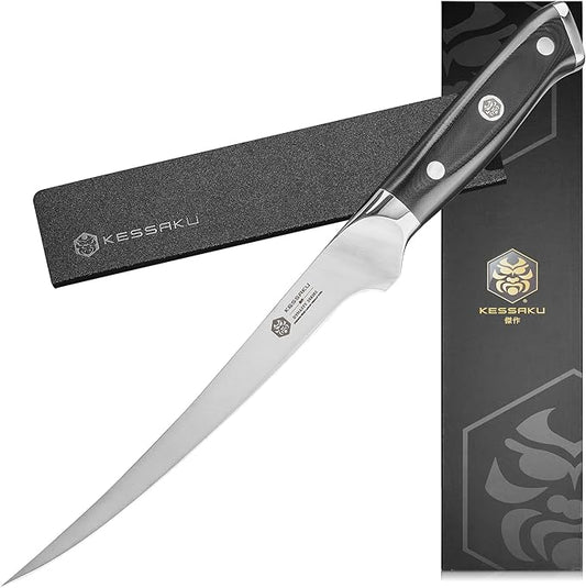KESSAKU Fillet Knife - 7 inch - Dynasty Series - Flexible - Razor Sharp - Forged ThyssenKrupp German High Carbon Stainless Steel - Boning, Trimming, Skinning - G10 Garolite Handle with Blade Guard