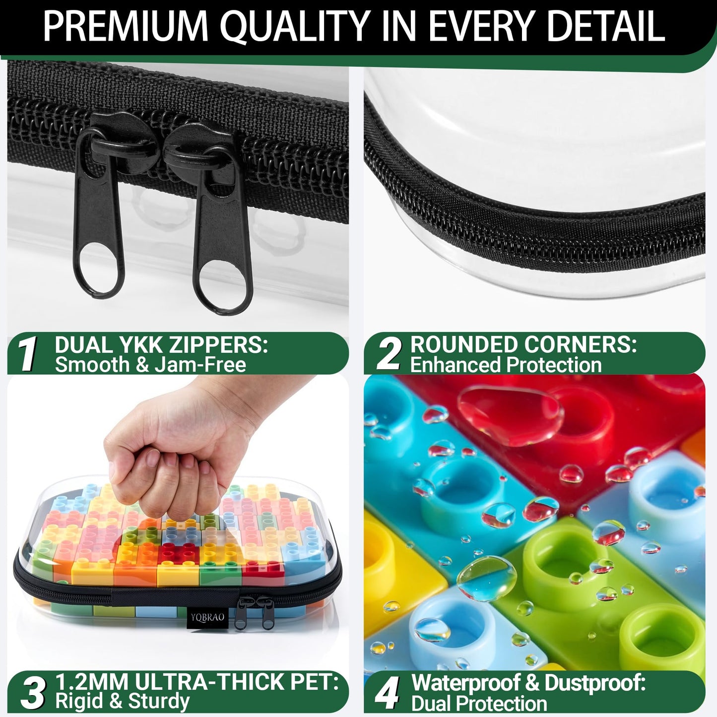 6 Pack Black Clear Hard Shell Beauty Organizer (2M+4S), 1.2mm Heavy Duty Crush-Proof Cosmetic Case, Reinforced YKK Zippers, Stadium Approved Security Bag for Skincare & Electronics, Multi-Size Set
