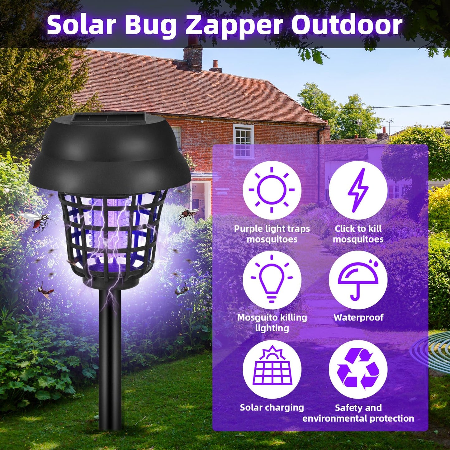 4 Pack Solar Bug Zapper Outdoor Waterproof Solar Powered Mosquito Zapper & Killer for Gnats, Flies, Moths, Fruit Flies, Decorative Ground Stake Light for Garden, Patio, Backyard, Auto ON/Off
