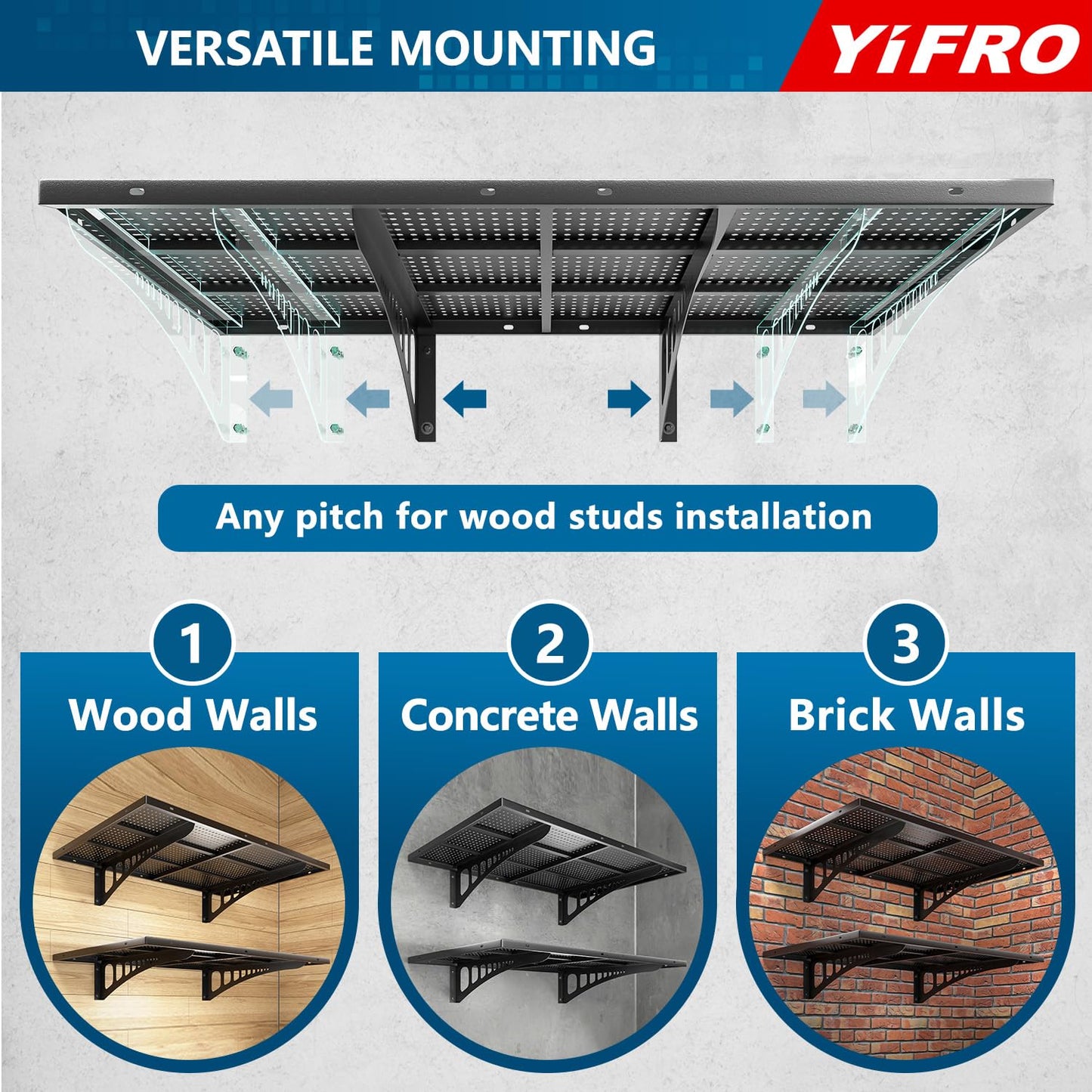 YIFRO 2-Pack 2x3ft Heavy Duty Garage Wall Shelving, 500 lbs Load Capacity, Garage Shelving Wall Mounted, Garage Storage Rack with Hooks, Black