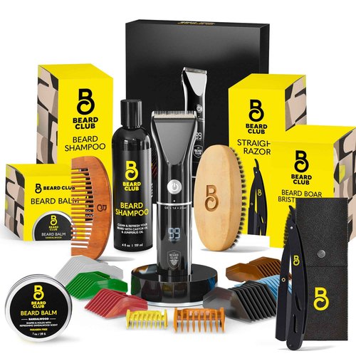 Beard Club Mens Grooming Kit & Beard Trimmer for Men - Professional Cordless Electric Hair & Moustache Trimmer, Straight Razor, Shampoo, Balm, Brush & Comb - Grooming Kit Gift Set