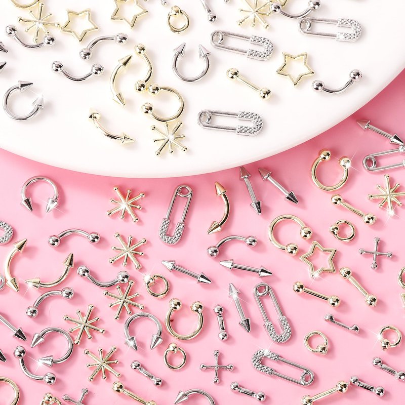 120 Silver Star Nail Charms - Gold Rivets Cross Nail Charms - 3D Crystal Nail Art, Y2k Retro Nail Rrt Cross Charm for DIY Designs Supplies B