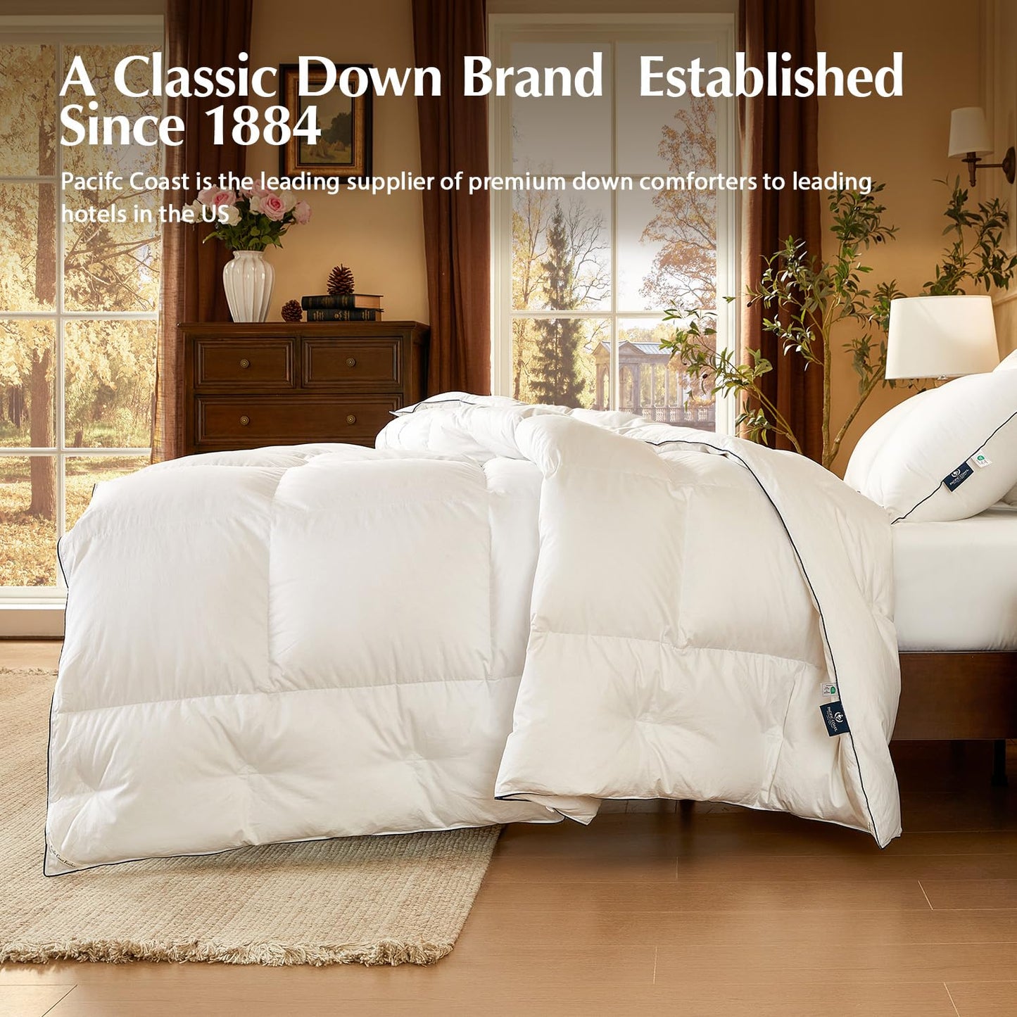 Pacific Coast Goose Feather Down Comforters King Size, 100% Cotton Extra Fluffy White Duvet Insert, Soft, Breathable, All Season Hotel Luxury Bedding Comforters, 8 Corner & Center Loops (106"x90")