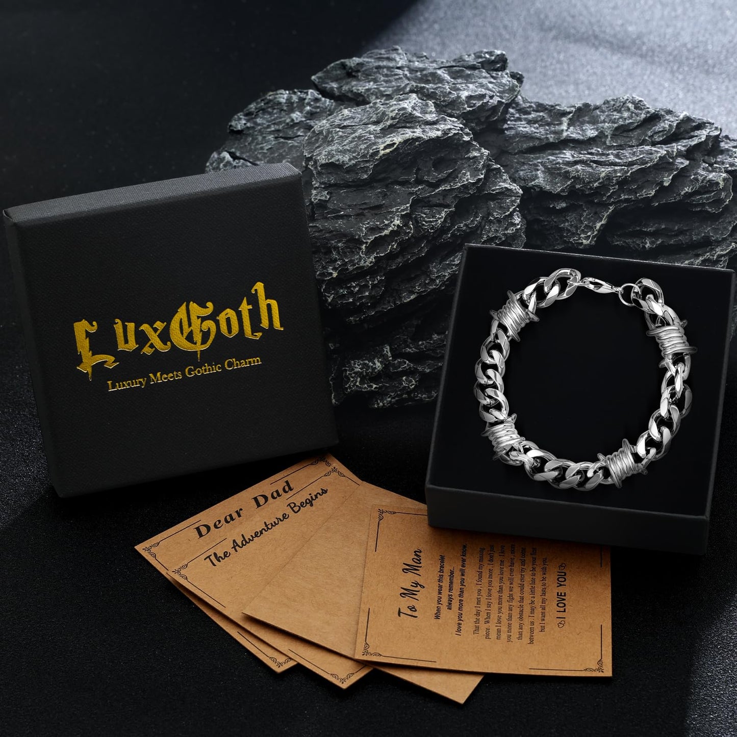 LuxGoth Stainless Steel Barbed Wire Thorns Chunky Cuban Link Chain Bracelet Gothic Punk Rock Biker Vintage Viking Brambles Link Curb Bracelet Jewelry for Men Women Silver GTS-B1B45002
