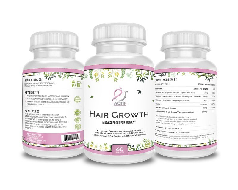 ACTIF Hair Growth for Women with 10+ Advanced Factors, Non-GMO, Stops 99% Hair Loss, Made in USA, 60 Count