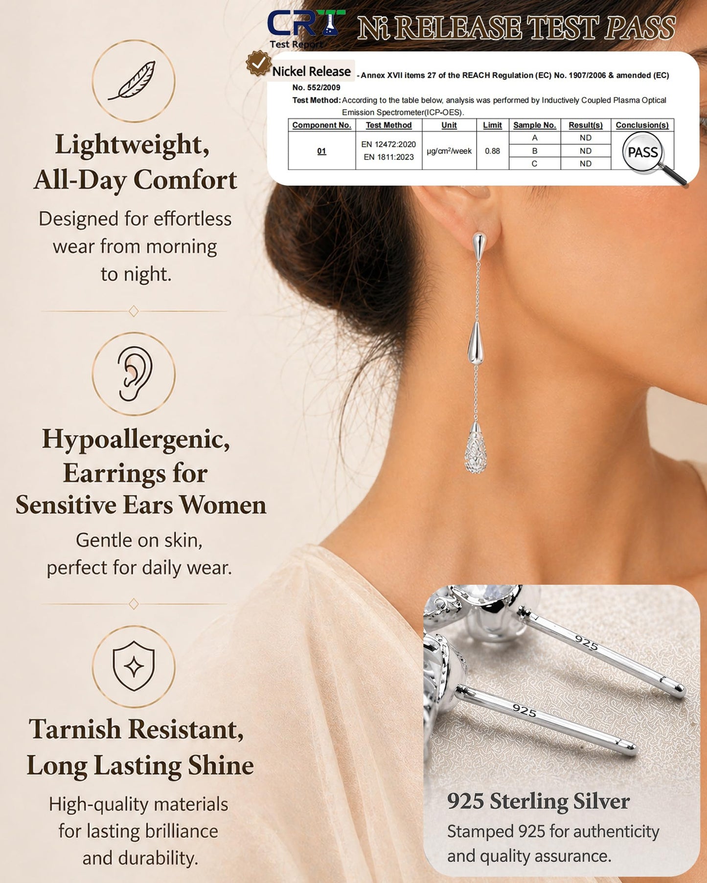 Asdecy 925 Sterling Silver Dangle Drop Earrings for Women Long Dangle Cubic Zirconia Elegant Prom Bridal Bridesmaid Wedding Anniversary Dangling Trendy Jewelry