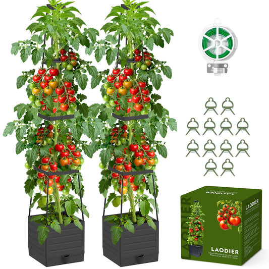 2 Pack Raised Garden Bed Tomato Planter with Trellis, 57" Tomato Cage Plant Support Planters, Self-Watering Planter for Tomatoes Climbing Plants Vegetable Vine Flowers Outdoor & Indoor