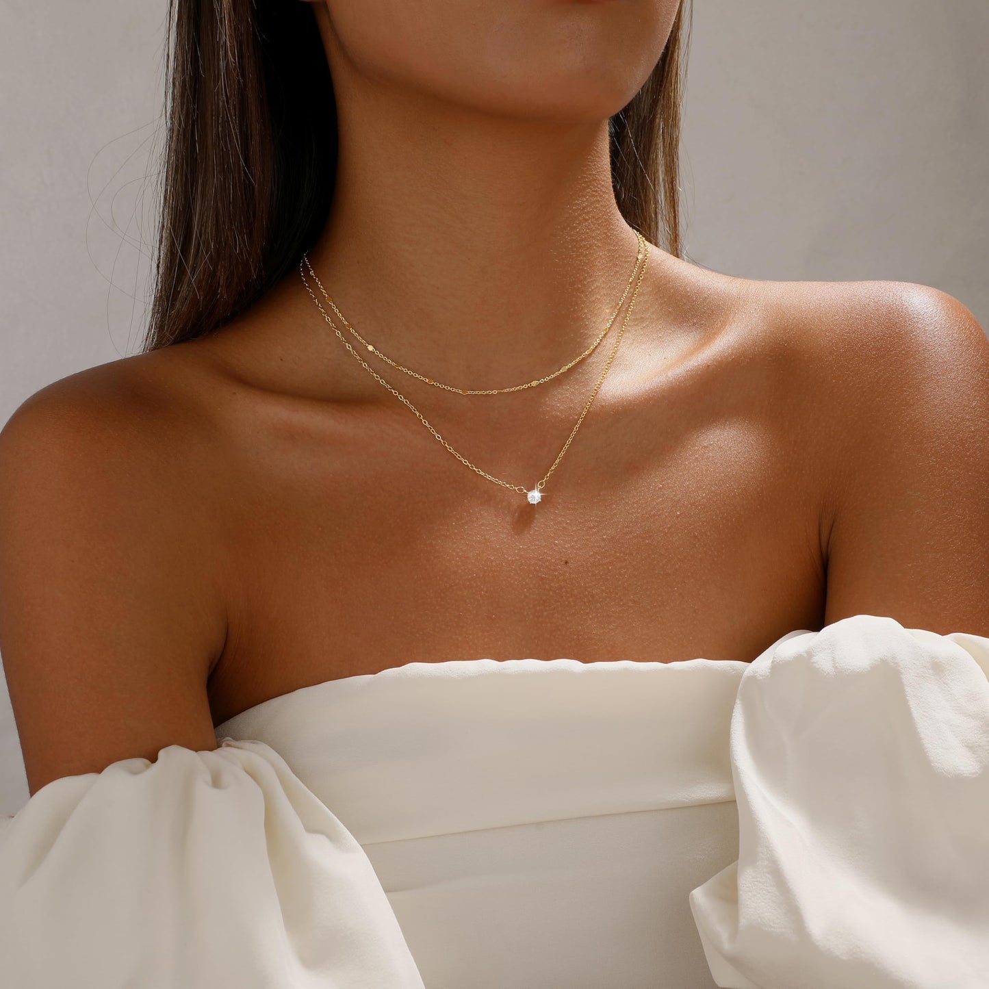 Hothrty Layered Gold/Silver Necklace for Women Dainty 14K Gold Plated CZ Pendant Necklace Choker Necklace for Women Gold Necklace Stack Diamond Simple Trendy Jewelry Set