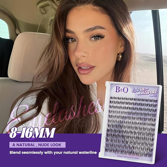 B&Q Natural Lash Clusters 05 - Cluster Eyelash Extensions, Pestañas Postizas Naturales Style Eyelashes Comfort Fit - Day-to-Night Natural Effect - Office & Date Ready For Effortless Beauty(8-16mix)