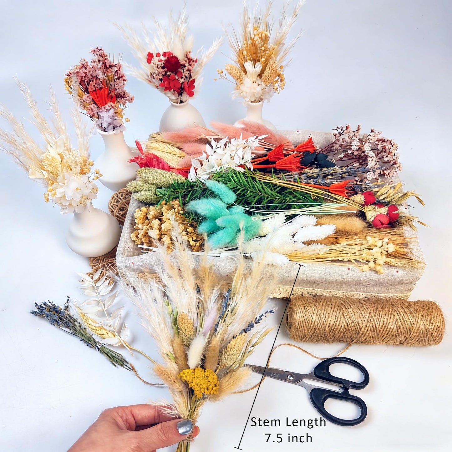DIY Natural Dried Flowers Kit - Mixed Flowers and Foliage with Stems for Mini Bouquet, Wreath, Resin, Soap, Scrapbook, Floral Arrangement, Home Decor