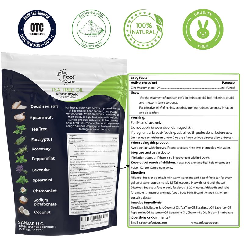 FOOT CURE Tea Tree & Citrus Foot Soak with Epsom Salt – Supports Tired Feet, Softens Calluses, and Refreshes (Pack of 2)